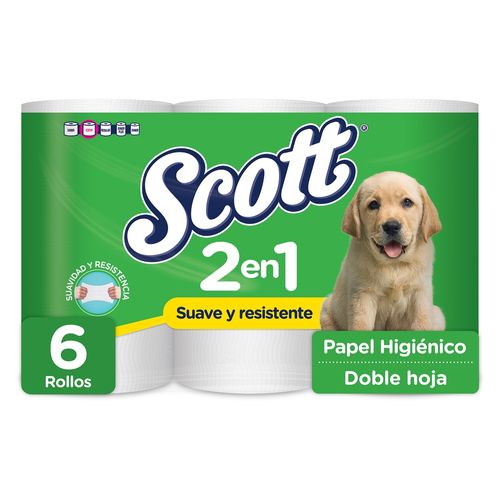 Papel Higiénico Scott 2 en 1 Doble Hoja - 6 Rollos