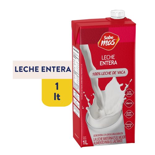 Leche Ultrapasteurizada Entera Sabemas 3.5% Grasa - 1000ml