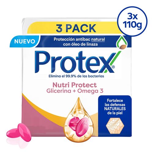 Jabón Corporal  Marca Protex Nutri Protect Omega3 3 Pack, Con Óleo De Linza - 110g