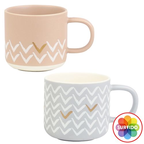 Ms Taza De Ceramica 12onz Gris Y Dorado