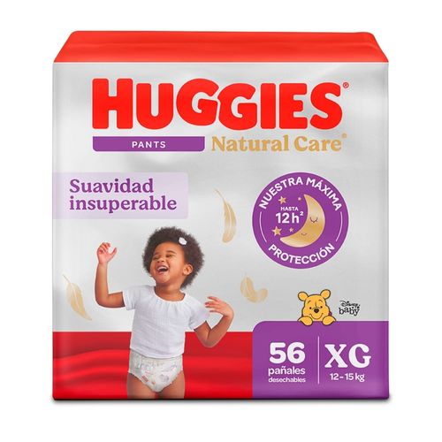 Pañales Huggies Natural Care Pants Etapa 4/XG Hipoalergénico, 12-15kg - 56Uds