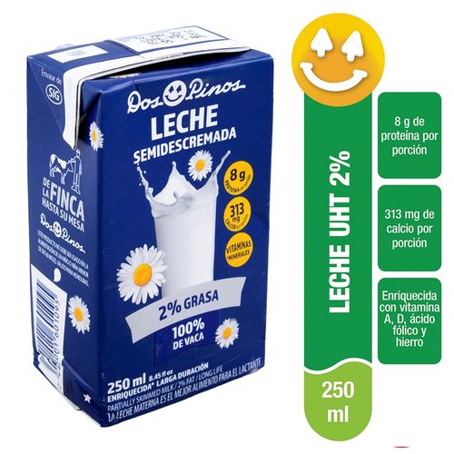 Leche Dos Pinos Liquido Semidescremada 2% Grasa - 250Ml