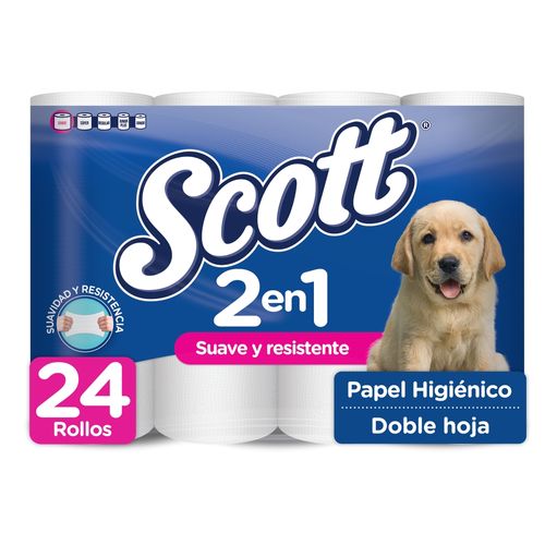 Papel Higiénico Scott 2 en 1 Doble Hoja - 24 Rollos