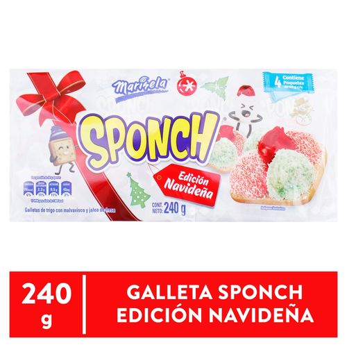 Galleta Sponch Marinela Navidad, Con Malvadisco Y Jalea De Fresa 4 Paquetes - 240g