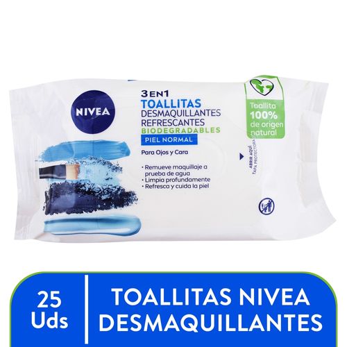 Toallita Desmaquillante Refrescante Nivea Piel Normal, Para Ojos Y Cara Biodegradables - 25Uds