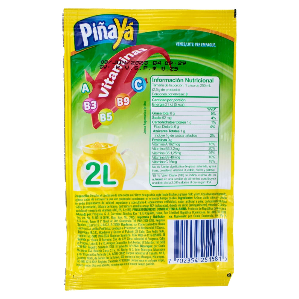 Comprar Bebida En Polvo Piña Yá - 20 g | Walmart Honduras - Walmart ...