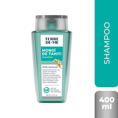 Shampoo Monoï de Tahiti Terre De Vie Brillo Radiante  Formulaciones Sofisticadas- 400 ml