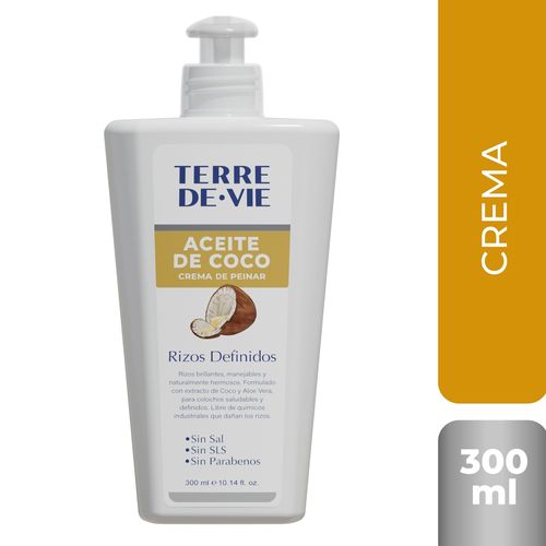 Crema para Peinar Aceite Coco Terre De Vie Rizos definidos Formulaciones Sofisticadas -  300 ml