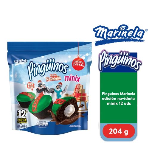 Pingüinos Marinela mini navidad 12 pack -204 g