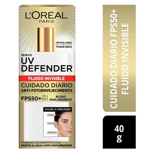 Protector L'óreal Paris Solar Uv Defender Fluido Invisible Fps 50 - 40 g