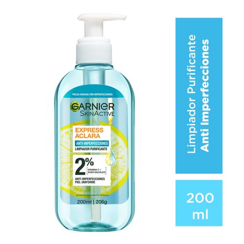 Gel Limpiador Profundo Garnier, Anti Imperfecciones Express Aclara, Ácido Salicílico -200 ml