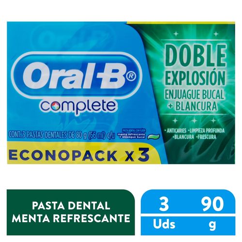 Crema Dental Oral-B Complete Menta Refrescante, 3x90gr