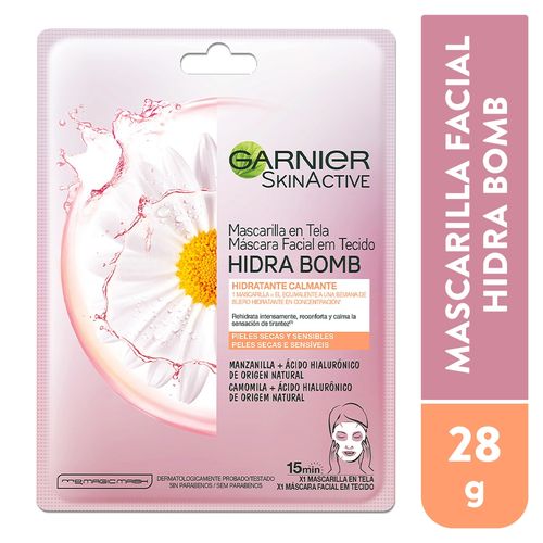 Mascarilla En Tela Active Hidra Bomb Garnier Skin -  Calmante Manzanilla  - 28gr