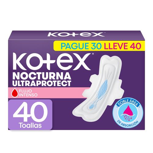 Toallas Femeninas Kotex Nocturna Ultraprotect Pague 30 Lleve 40