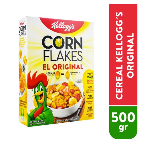 Cereal Kellogg's® Corn Flakes Sabor Original - Hojuelas de Granos de Maíz de Origen Natural - 1 Caja de 500 g