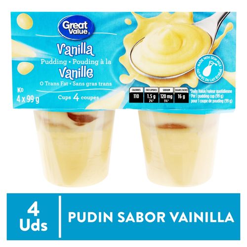 4Pk Pudin De Vainilla Great Value 4X99Gr