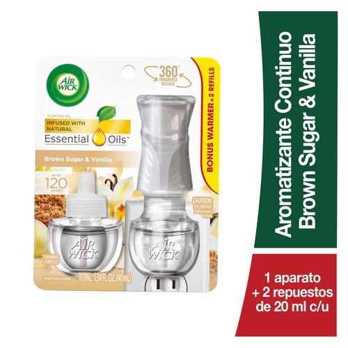 Aromatizante de Ambiente AirWick Eléctrico Aparato + 2 Repuestos Brown Sugar & Vanilla - 20 ml c/u