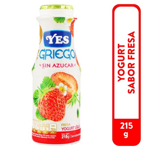 Yogurt Yes Griego  Fresa Sin Azucar Liquido- 215 gr