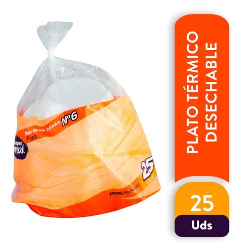 Plato Supermax N6 Liso Foam- 25 Unidades