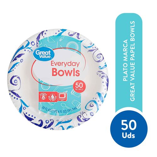 Plato Great Value Papel Bowls Impr - 50Uds