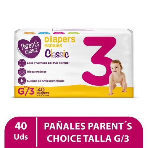 Pañales Parents Choice Classic Talla G/3- 40 uds