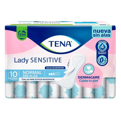 Toallas Para Incontinencia Tena Lady Sensitive Normal Sin Alas - 10Uds