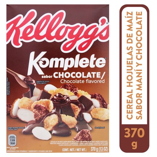 Cereal Kellogg's® Komplete® Sabor Chocolate - Hojuelas de Maíz Sabor Maní y con Trocitos Sabor Chocolate y Almendras - 370g