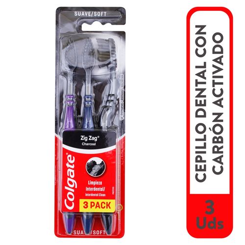 Cepillo Dental Colgate ZigZag Charcoal Infusión de Carbón 3 Pack