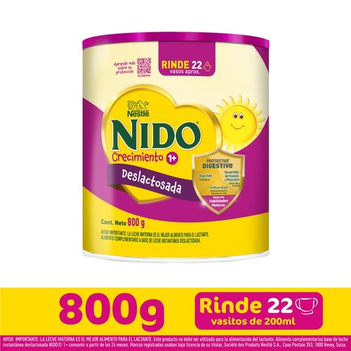 Leche Instantánea Nestlé® NIDO® 1+ Deslactosada Alimento Complementario Lata- 800 gr