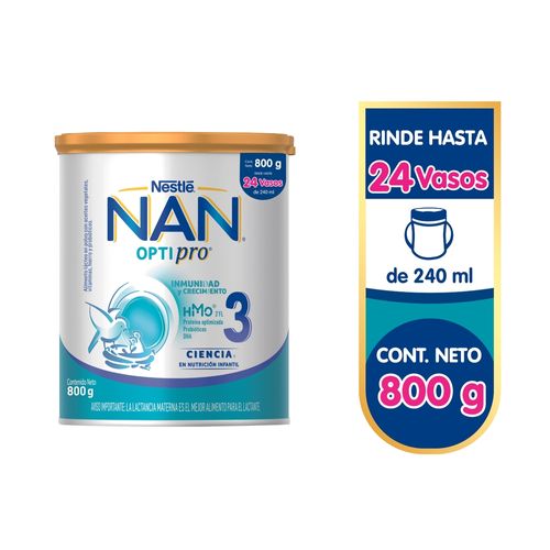 Alimento Lácteo Nan® Optipro® 3 Lata, Con Acetites Vegetales, Vitaminas, Hierro Y Probióticos - 800g