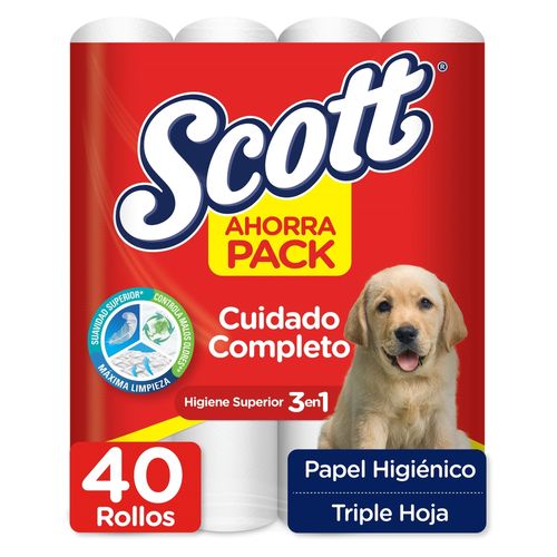 Papel Higiénico Scott Cuidado Completo Triple Hoja - 40 Rollos