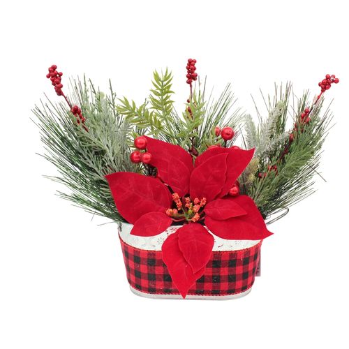 Adorno Arreglo Flor Navideña Pastora Roja Con Maceta Metal 30.5*20*27.5Cm  Modelo  Tg-Wmw222026A