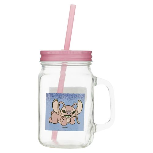 Mason Jarra con pajilla Lilo & Stitch ideal para bebidas frías