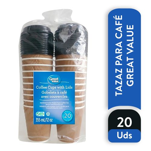 Tazas De Café Great Value Con Tapa - 20Uds