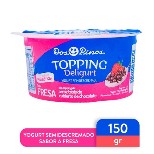 Yogurt Dos Pinos Semidescremado Fresa Con Topping Arroz tostado Cubierto De Chocolate, Con Probióticos - 150g