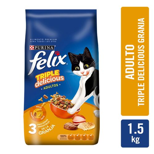 Alimento Gato Adulto Purina Felix Triple Delicious Granja -1.5kg