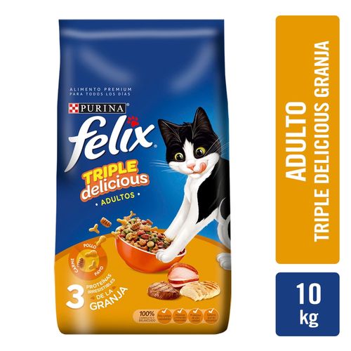 Alimento Gato Adulto Purina Felix Triple Delicious Granja - 10kg