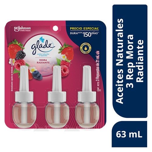 Aromatizante Glade Aceites Naturales 3 repuestos Mora Radiante 21 ml cada uno