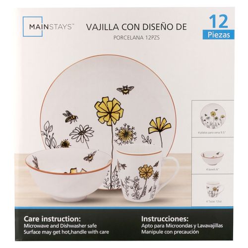 Ms Set De Vajilla Porcelana 12 Pzs Flor