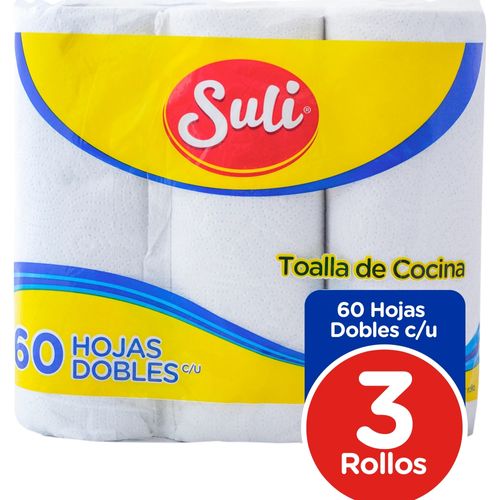 Toalla De Papel Para Cocina Tipo Mayordomo Suli 60 Hojas Dobles - 3 Rollos