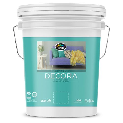 Pintura Latex Decora Para Interiores Formula Mejorada Color Blanco En Cubeta - 5 Galones