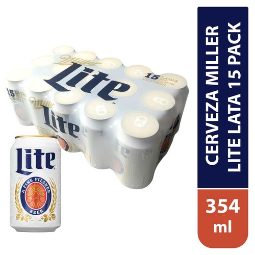 Cerveza Miller Lite Lata 15 Pack - 354 ml