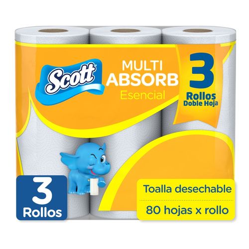 Toalla de Papel Scott Multi Absorb - 3 Rollos 80 Hojas
