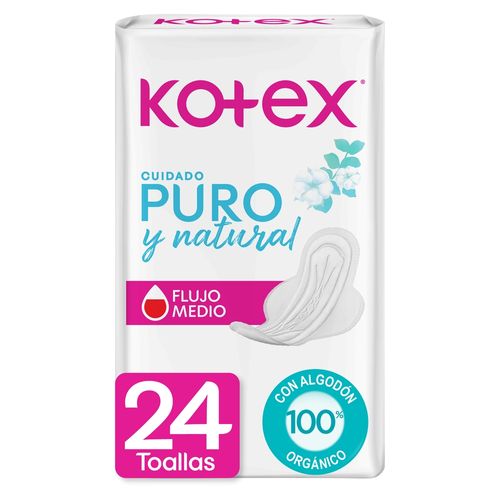Toallas Femeninas Kotex Puro y Natural - 24 Unidades