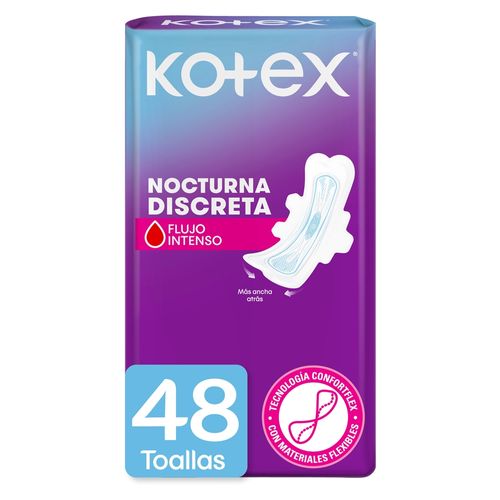 Toallas Femeninas Kotex Nocturna Discreta - 48 Unidades