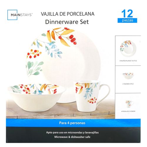Vajilla De 12Pc Porcelana Con Diseno Mai