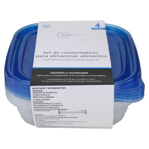 Contenedores para almacenar alimentos Set de 4 Hermeticos Mainstays