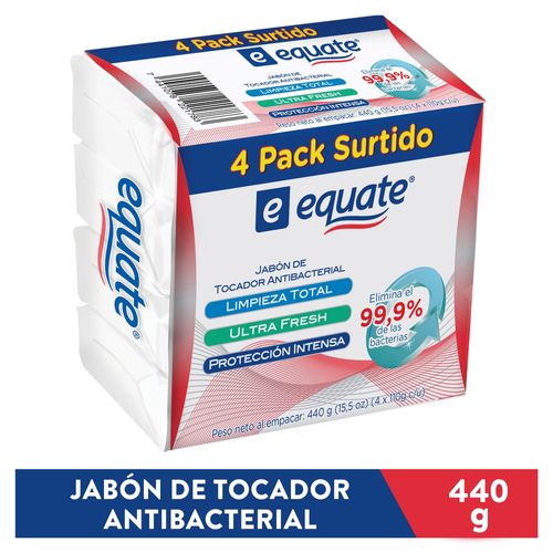 4 Pack Jabón Equate Antibacterial Surtido- 440gr