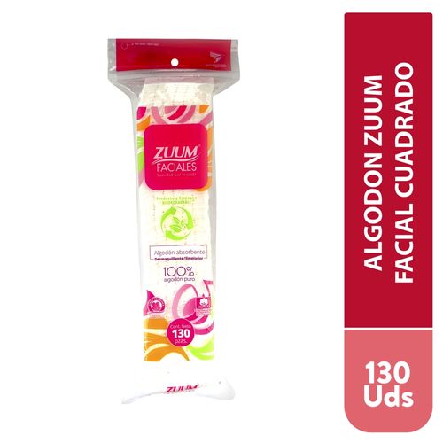 Algodon Zuum Facial Cuadrado - 130 Unidades