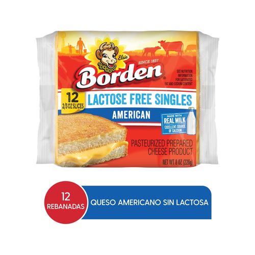 Queso Borden Americano Rebanado Sin Lactosa - 226 g